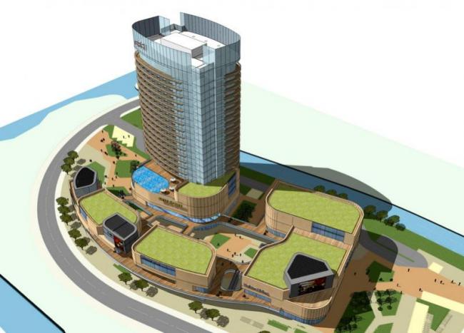 SketchUp Complex Model: Multi-Story Commercial Street, High-Rise Hotel, and Modern Architectural Complex