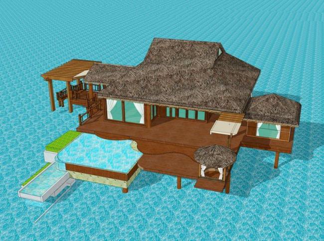 SketchUp Hotel Model: Southeast Asian Multi-Story Sea Homestay