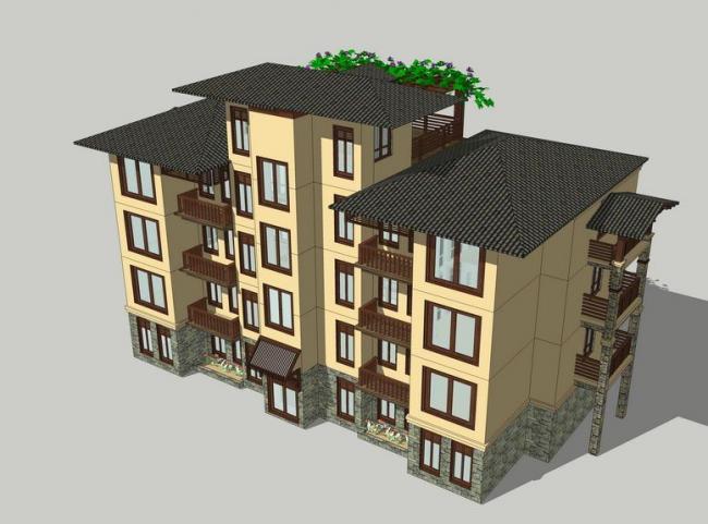 SketchUp Multi-Story Residential Villa Model | Southeast Asian Classical Style Building