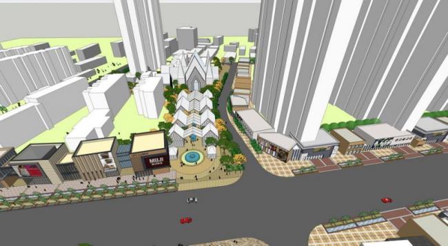 SketchUp Business Model: Modern Multi-Story Commercial Street Design