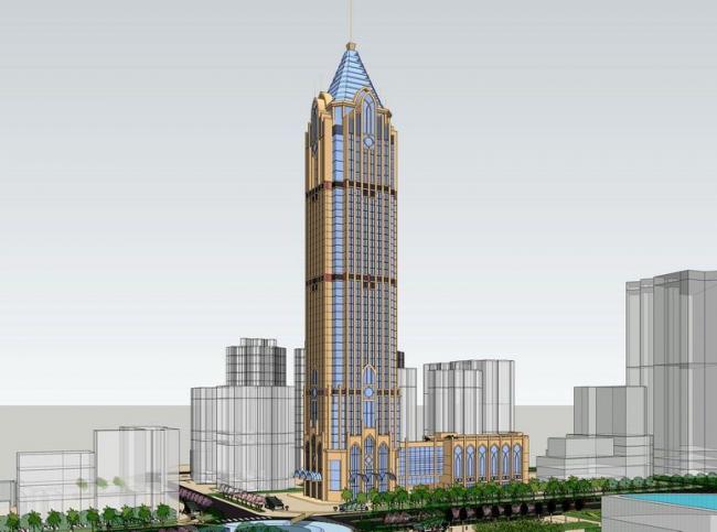 SketchUp Office Model: Simplified European-Style Super High-Rise Classical Office Building