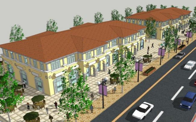 SketchUp Business Model: Multi-Story Commercial Street in Classical and Spanish Styles