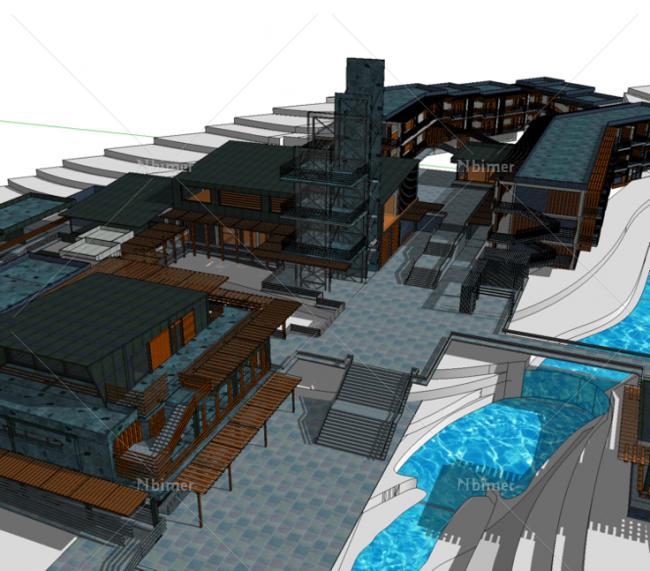 Modern Multi-Story Mountain Inn Hotel Model in SketchUp