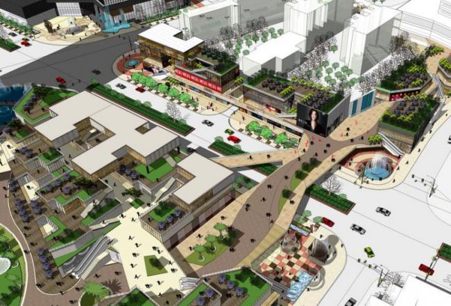 SketchUp Business Model: Modern Multi-Story Commercial Street Design