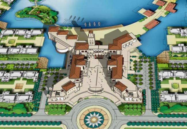 SketchUp Business Model: Multi-Level Commercial Entrance Featuring Spanish and Classical Styles