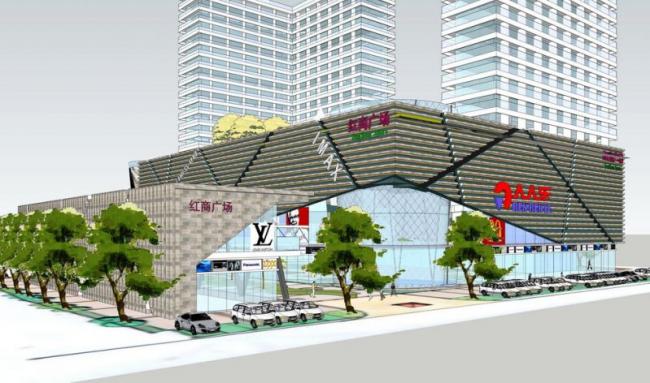 SketchUp Business Model: Modern Multi-Story Commercial Shopping Center Design