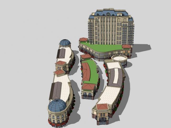 SketchUp Business Model: Multi-Story Commercial Street in French Classical Style