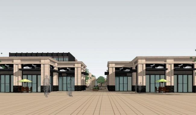 SketchUp Business Model: Multi-Story Commercial Podium in Neoclassical Style