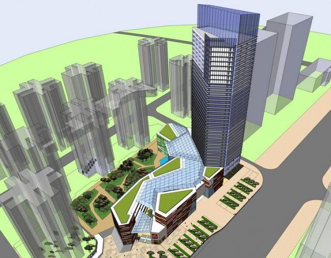 Modern High-Rise Office Building with Ground Floor Retail – SketchUp Model