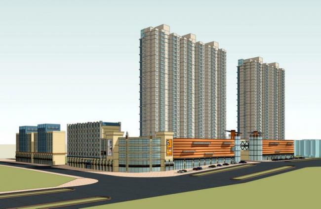 Modern High-Rise Residential with Ground Floor Retail and Commercial Podium in SketchUp