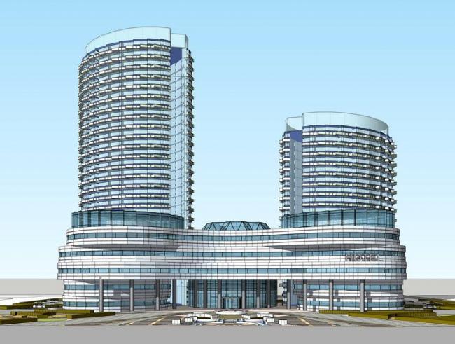 Modern Multi-Story Hybrid Office Building Model in SketchUp