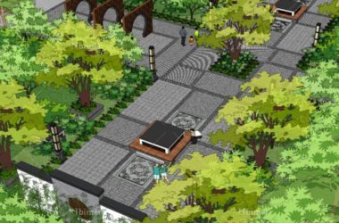 SketchUp Residential Landscape Model Featuring Chinese Style Design-BIM WORLD