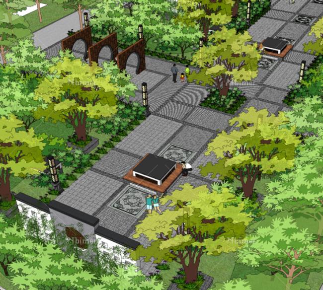 SketchUp Residential Landscape Model Featuring Chinese Style Design