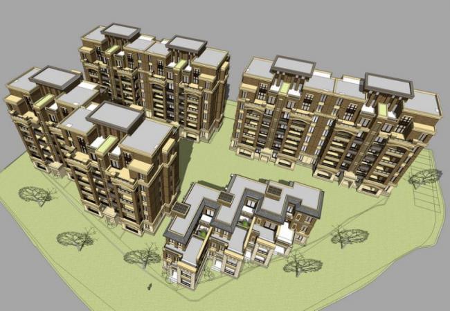 Neoclassical Multi-Story Residential Building SketchUp Model