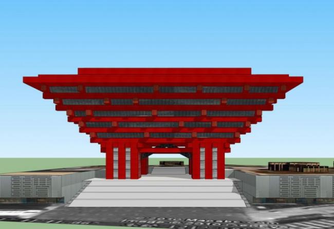 SketchUp Model of Shanghai World Expo China Pavilion: Modern Multi-Story Cultural Architecture