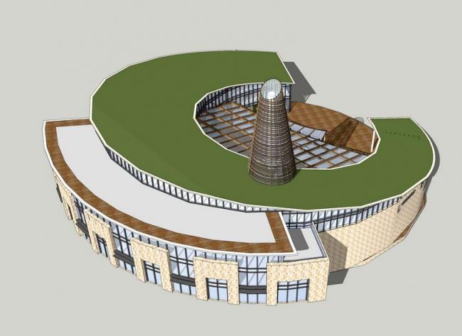 SketchUp Cultural Model: Multi-Story Circular Theater with Modern Architectural Design