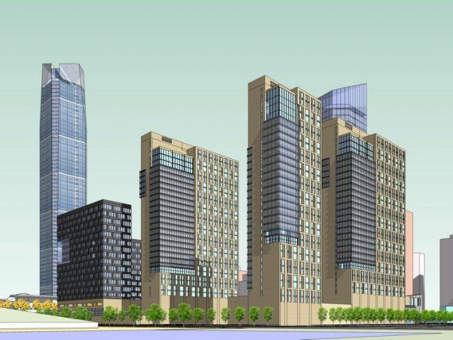 SketchUp Complex Model: Modern Super High-Rise Office Building with Ground Floor Design