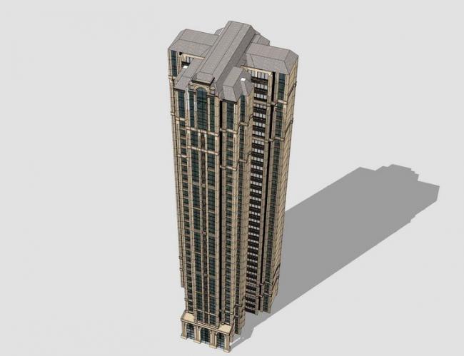 SketchUp Residential Model: French-Inspired Classical Super High-Rise Building