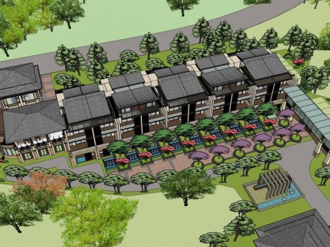 SketchUp Multi-Story Hot Spring Hotel Model in Modern Chinese Style