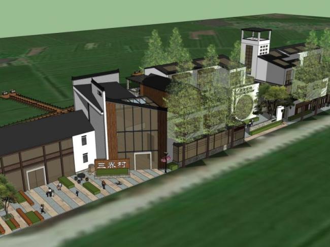 SketchUp Business Model: Multi-Story Inn in New Chinese Style Commercial Architecture