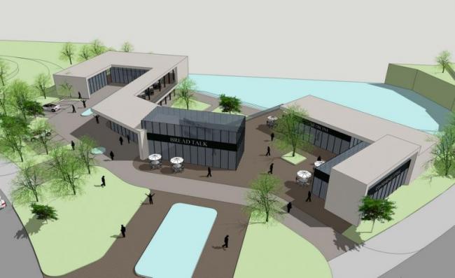 SketchUp Design: Multi-Level Highway Service Area with Station Road Bridge in Modern Style