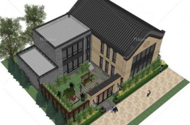 SketchUp Business Model: Multi-Story Commercial Street with Waterfront and Traditional Chinese Architecture-BIM WORLD