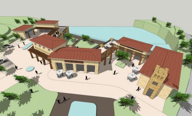 SketchUp Model: Multi-Story Highway Service Area with Classical Station Road Bridge