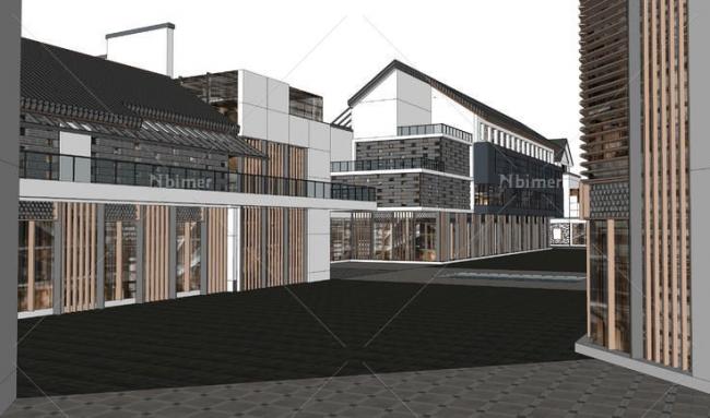 SketchUp Business Model: Multi-Story Commercial Street in Modern Chinese Style