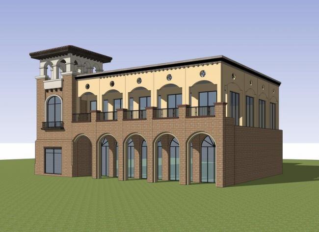 SketchUp Cultural Model: Multi-Story Park Architecture in Classical Style