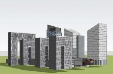 Modern Multi-Story Mixed-Use Complex with Commercial Spaces and High-Rise Offices in SketchUp-BIM WORLD