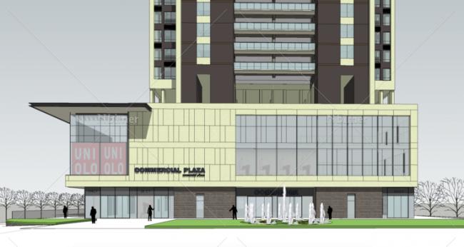 SketchUp Design: Multi-Story Mixed-Use Complex with High-Rise Residential and Ground-Floor Retail in Modern Style