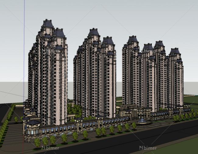 SketchUp Model: European Classical High-Rise Residential Building with Ground Floor Commercial Space