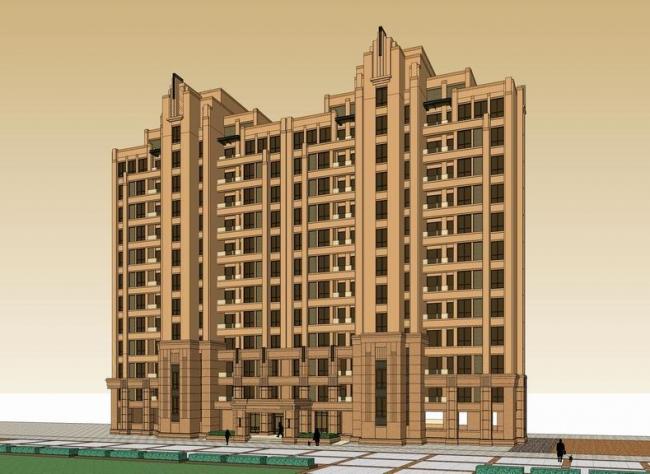 SketchUp Residential Model: High-Rise Art Deco and Classical Style Architecture