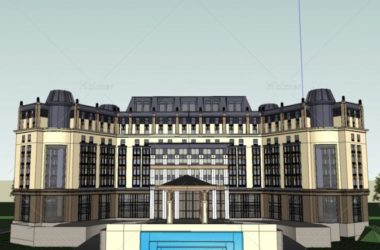 SketchUp Multi-Story Hotel Model with Sales Office and Neoclassical Clubhouse-BIM WORLD