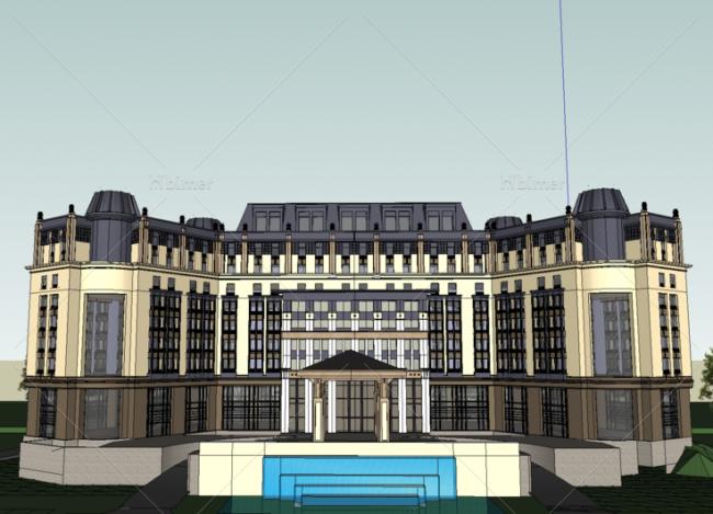 SketchUp Multi-Story Hotel Model with Sales Office and Neoclassical Clubhouse