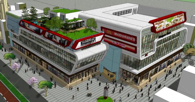 SketchUp Business Model: Modern Multi-Story Shopping Mall and Commercial Street Design