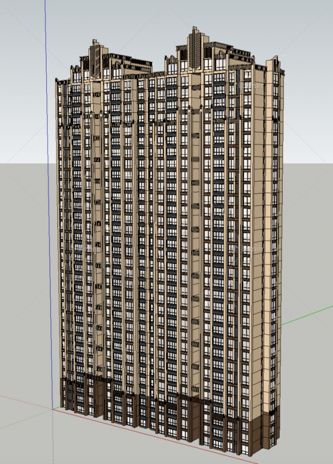 SketchUp Model of a Super High-Rise Residential Building in Classical Art Deco Style