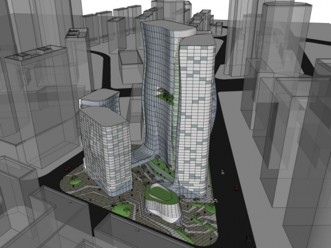 SketchUp Model of a Modern Multi-Story High-Rise Mixed-Use Commercial and Office Complex