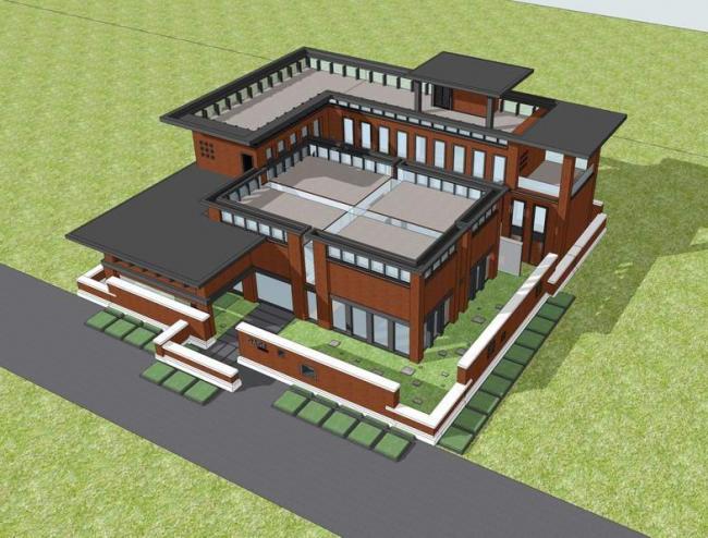 SketchUp Model: Modern Multi-Story Small Office Building and Villa