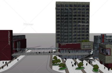 SketchUp Complex Model: Multi-Story High-Rise Mixed-Use Development with Commercial Pedestrian Street in Modern Style-BIM WORLD