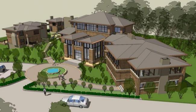 SketchUp Multi-Story Hotel Model: Grassland and Classical Style Homestay Designs