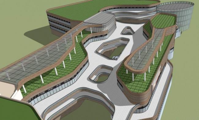 SketchUp Business Model: Modern Multi-Story Commercial Complex and Retail Street