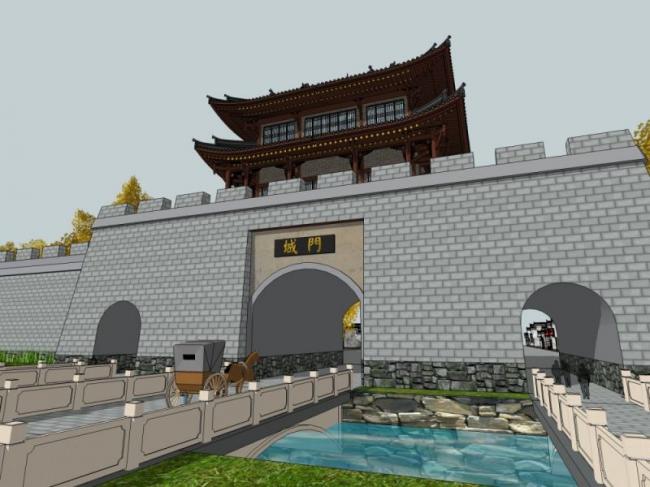 SketchUp Landscape Model: Traditional Chinese City Wall and Ancient Architecture