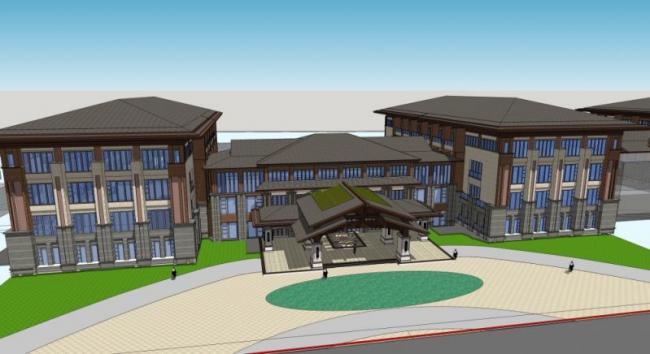 SketchUp Multi-Story Hotel Model Featuring Traditional Chinese Architecture