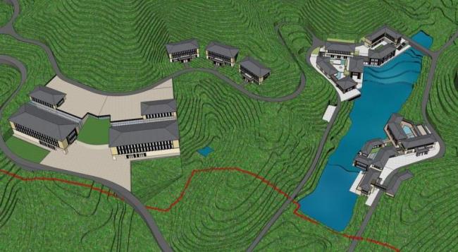 SketchUp Model of a Multi-Story Resort Hotel in Modern Chinese Style