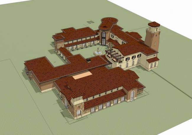SketchUp Business Models: Multi-Story Clubhouse Designs in Spanish, Classical, and Commercial Styles