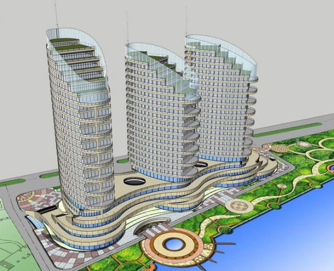 Modern High-Rise Hotel Model in SketchUp