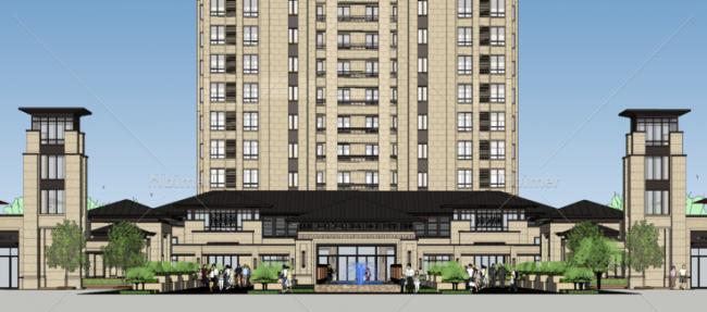 SketchUp Business Model: Multi-Story Sales Office with Clubhouse, Ground Floor, and Neoclassical Landscape Garden