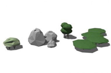 SketchUp Material Model: Shrubs and Stone Component for SU Models-BIM WORLD