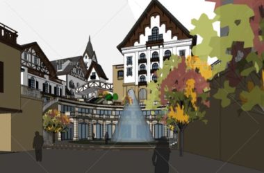SketchUp Business Model: Multi-Story Swiss Commercial Street with European Classical Design-BIM WORLD